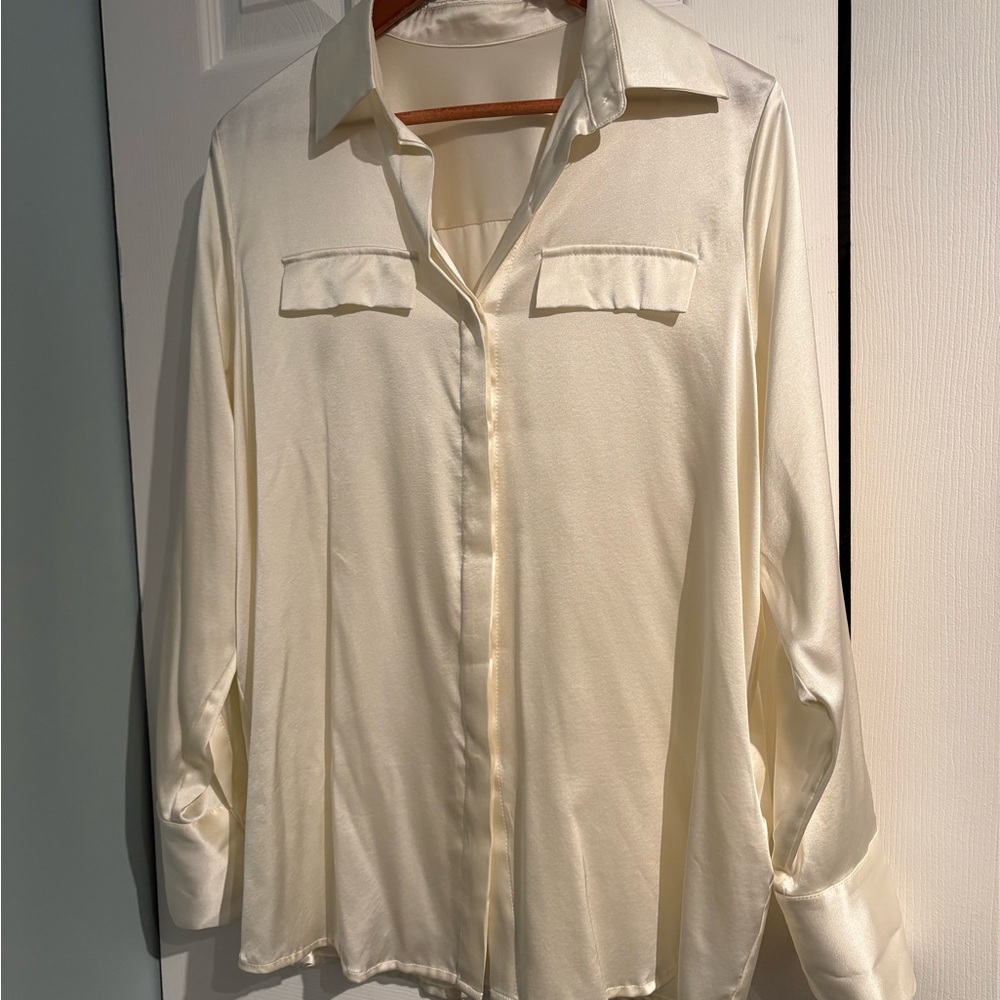 Silky Ivory Button-Up Blouse